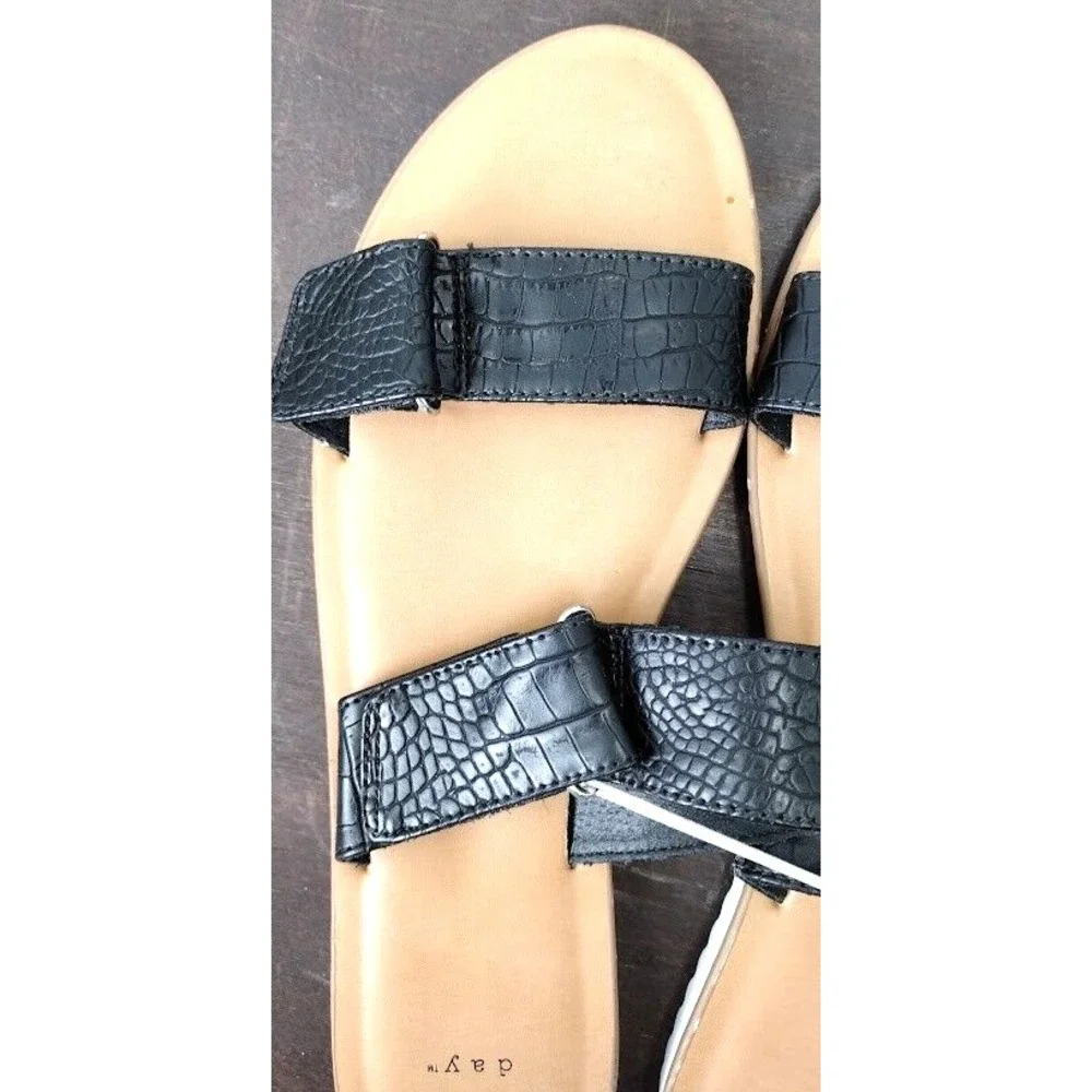 A New Day Womens Black Faux Crocodile Double‎ Strap Slide Sandals Size 9